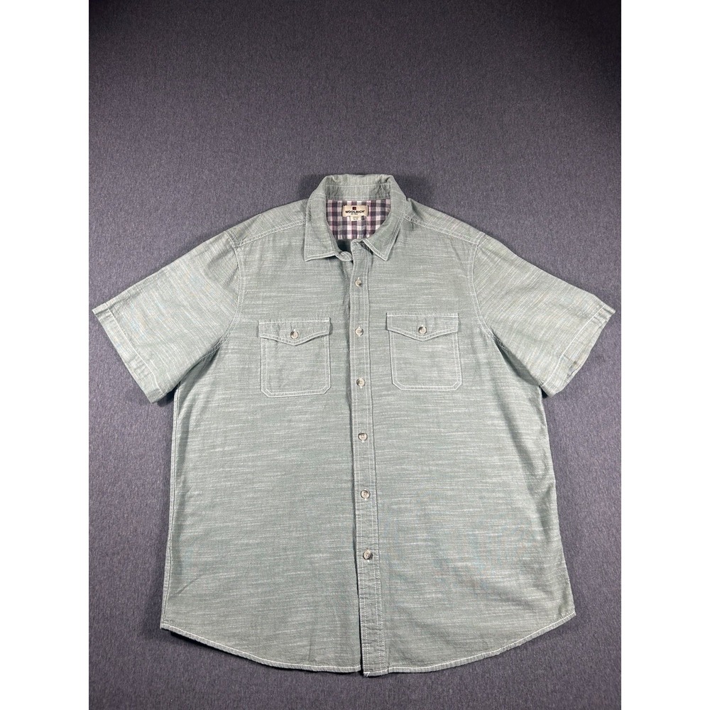Woolrich Men's Green Textured Short Sleeve Button Up Camp Shirt Size XL
